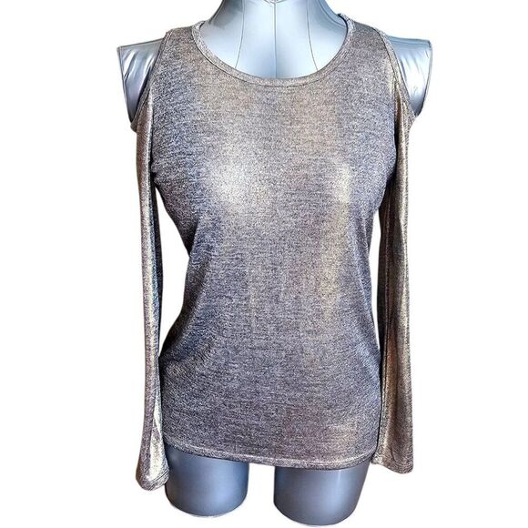Michael Kors Women's Gold Metallic Off Shoulder Top Size S – Long Sleeve** - Picture 1 of 5